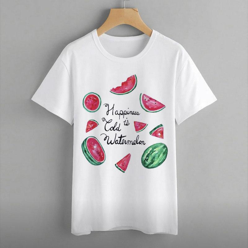 Женская одежда, принт с изображением арбуза, ананаса, банана, фрукта, круглый вырез, топ с короткими рукавами