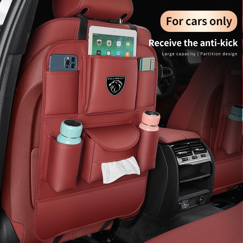 Car Seat Back Storage Bag Backrest Anti-kick Pad For Peugeot 207 208 301 308 408 508 607 2008 3008 4008 5008 GT RCZ Accessories