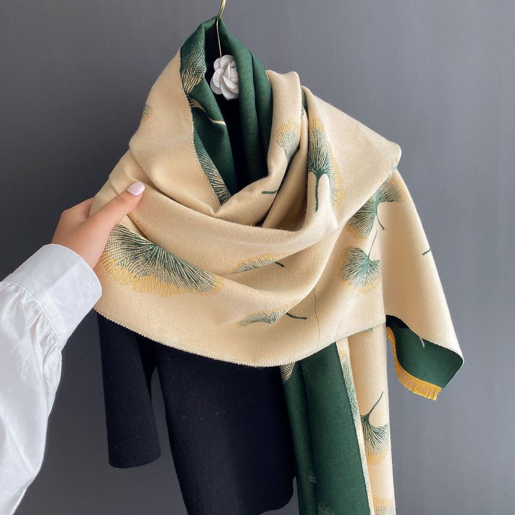 Luxury Winter Cashmere Scarf Women New Design Warm Pashmina Blanket Foliage Scarves Female Shawl Wraps Thick Foulard Bufanda