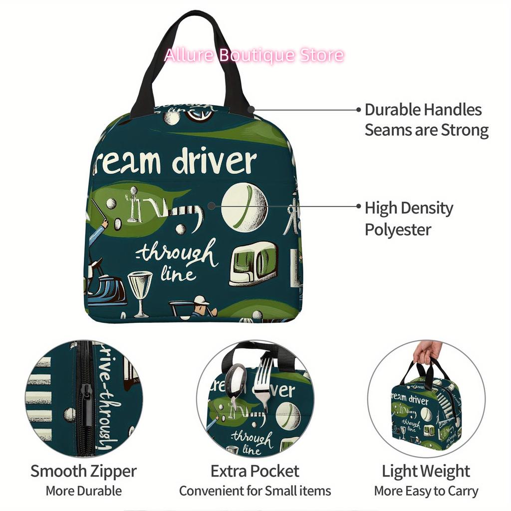 1pc Golf-Themed Artwork Featuring Trophies, Balls, And Clubs. It Is a Printed Thermal Bag Designed for Insulation, Not Intended