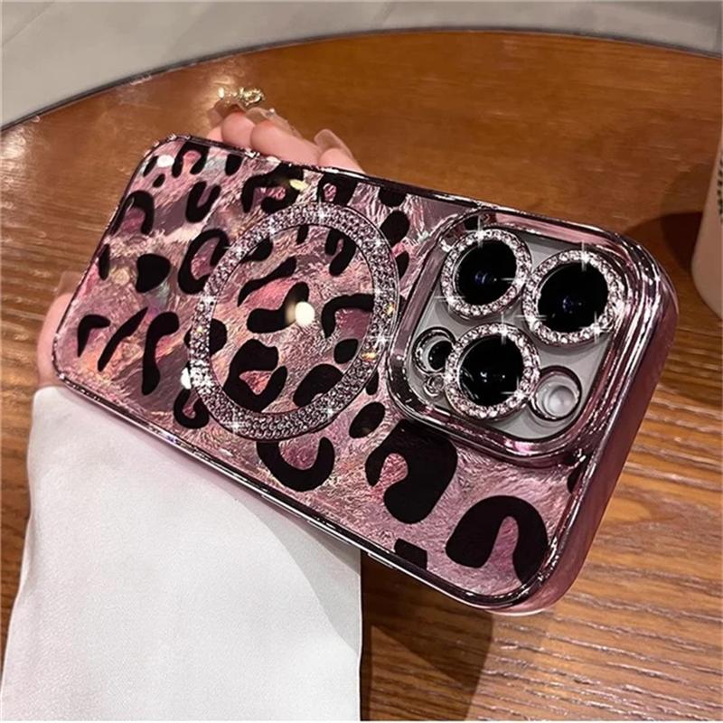 Для iPhone 16 Pro Max Роскошный чехол Magsafe Magnetic Flash Diamond Leopard Print для iPhone 11 12 13 14 15 16 Pro 14 15 16 Plus с защитой объектива