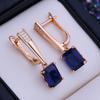 LSOOYH серьги-клипсы цвета розового золота, модные серьги для женщин, синий кубический цирконий, полые обручи, длинные серьги-капли, ювелирные изделия