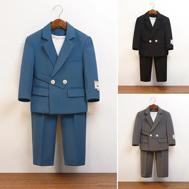 Stylish Children Suit Set Trendy Kids Blazer T-shirt Pants Three-piece Page Boy Wedding Outfits Gentleman Piano Performance Formal Costumes