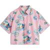 Li Ning X Disney Collaboration Stitch Series Удобная повседневная рубашка с мультяшным принтом Простая свободная рубашка с коротким рукавом Женские рубашки Розового цвета ASHU244-4