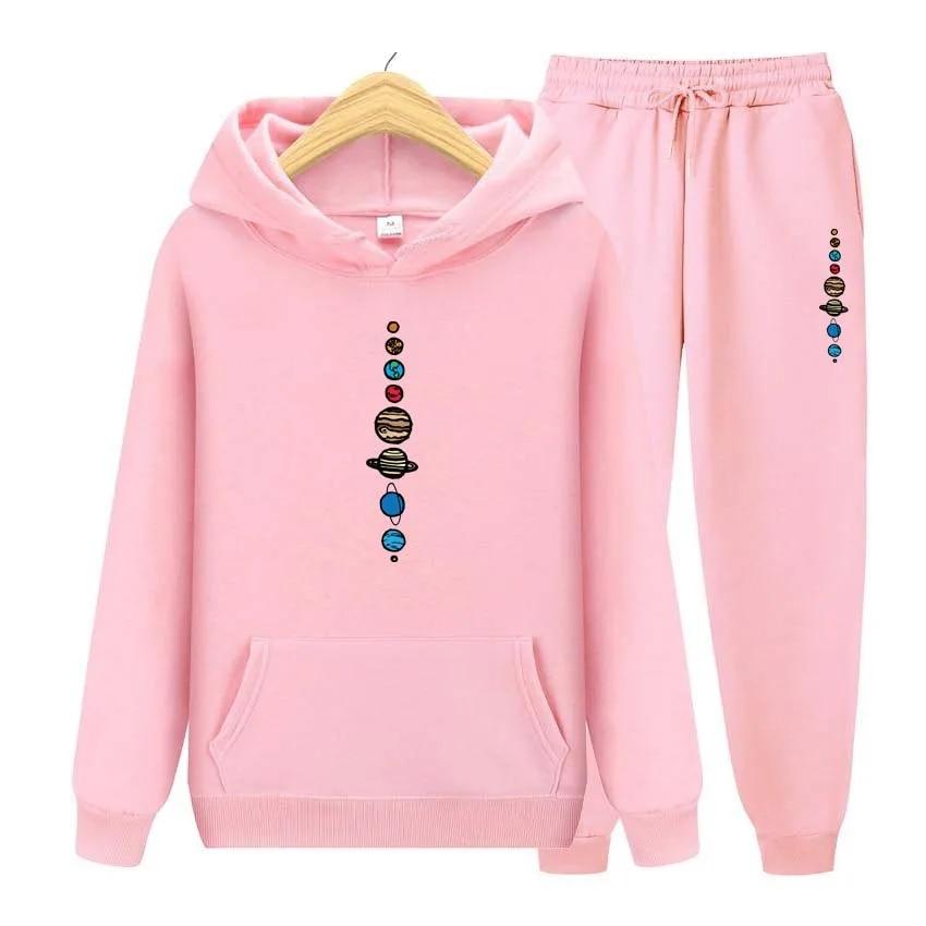 Девять планет Вселенная Солнечной системы толстовки + брюки комплект из двух предметов женские толстовки с принтом спортивные костюмы брюки для бега толстая теплая одежда