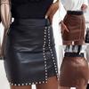 Модная женская сексуальная кожаная юбка однотонная юбка с бисером юбка с разрезом юбка
