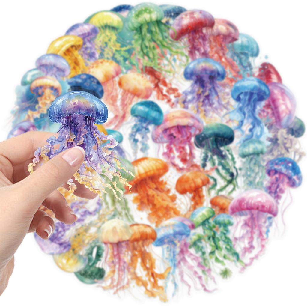 50Pcs/Set Colorful Jellyfish PET Clear Stickers Waterproof DIY Fashion Doodle Decals Stickers (2 Styles)
