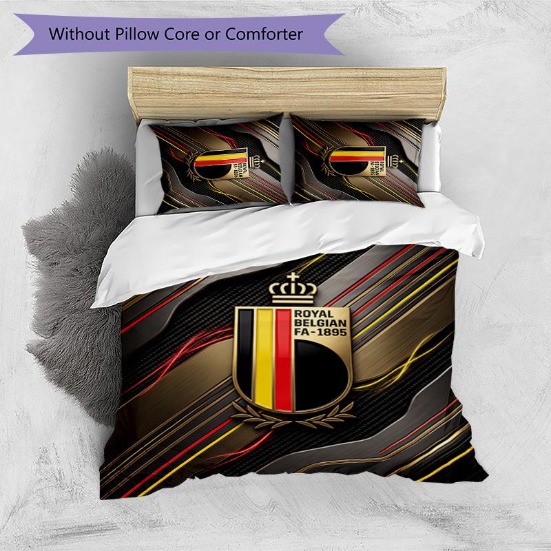 Belgium Football Printed Bedding 3 Piece Set Cozy Breathable Bed Cover Set as Housewarming Holiday Gift
