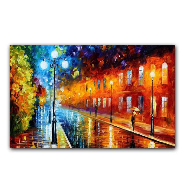 World Famous Street Scenery Canvas s Night Scene Canvas Picture European Oil Print for Living Room Wall Decor