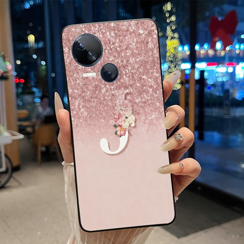 Защитный чехол от царапин для Tecno Spark 10 5G, модный новый, с черными и розовыми буквами и цветком, из мягкого силикона, черная задняя крышка