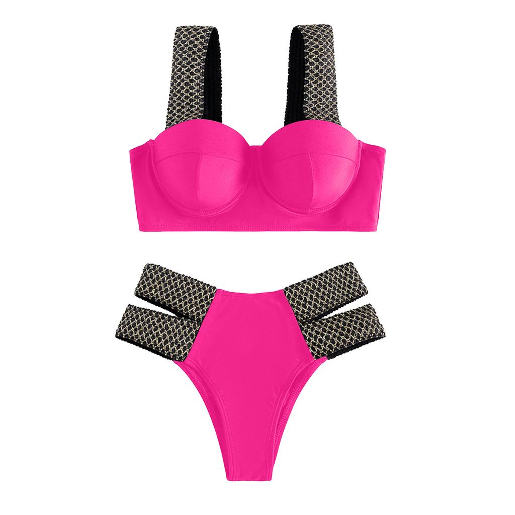 Женский купальник на косточках, нагрудник, двухсекционный купальник с эффектом пуш-ап, майка с трусами, облегающий купальник, однотонный купальник, купальник