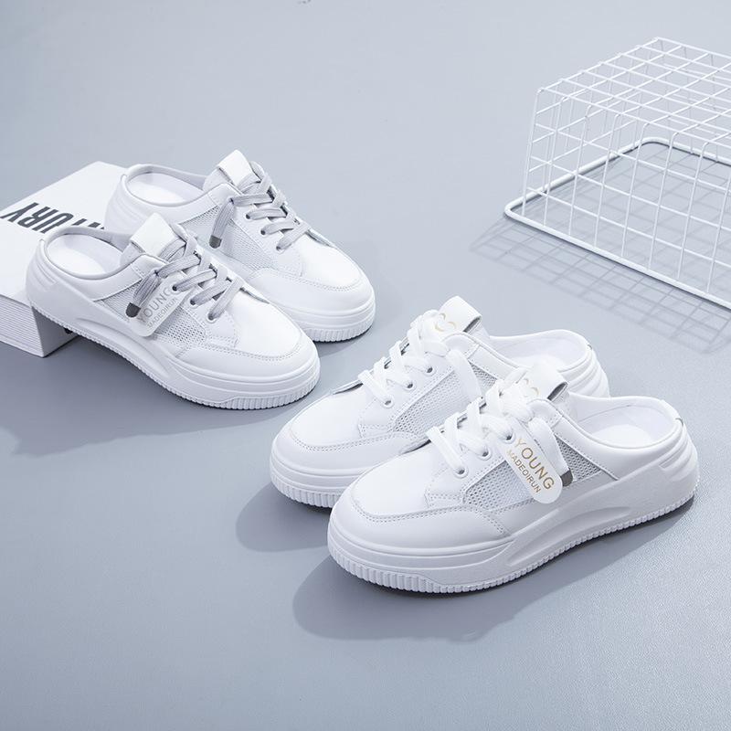 2025 новые весенние полузакрытые маленькие белые туфли женские туфли носить ленивые ins модные сандалии сумка голова модные шлепанцы