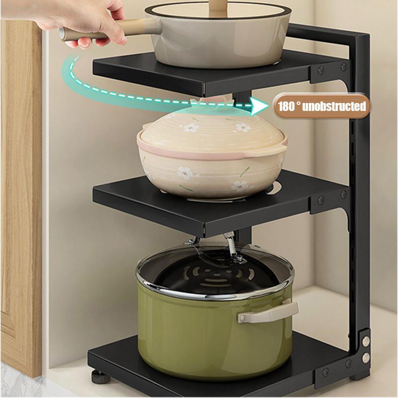 Кухонная полка для хранения, регулируемая полка для хранения кастрюль, под шкафом, многоуровневая, защелкивающаяся полка для кастрюль для организации хранения на кухне