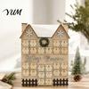 Festive Desktop Decoration Wooden House Christmas Advent Calendar, with 24 Drawers, Countdown to Vintage Style Decor Gift Box, Refillable Xmas
