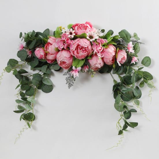 Искусственная гирлянда из пионов с зелеными листьями, свадебная вечеринка, цветочная арка, приветственная табличка, декоративная цветочная гирлянда, декор для дверного проема, стены, окна