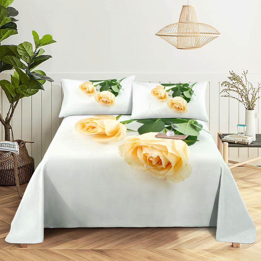 Bedsheets Set With Pillows Case Queen Size Soft Bed Sheets And Pillowcases For Single Double Beds Twin Pink Flower Thin Fabric