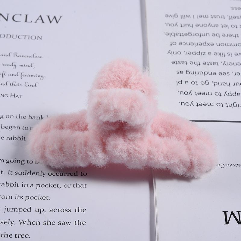 Женский коготь для волос, плюшевый зажим, милый корейский осенне-зимний однотонный, элегантный, акриловый, пушистый