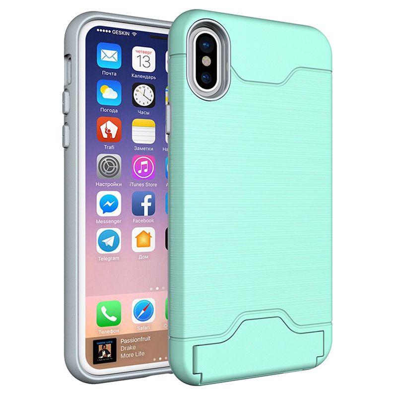 Kickstand Card Pocket Armor Hybrid Cover Case For Iphone X 8 6 6s 7 Iphone8 Plus