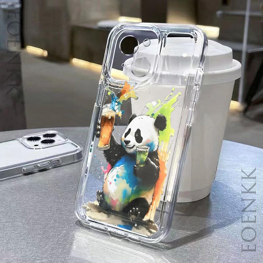 Cute Panda Silicone Phone Case For iPhone 14 13 15 16 12 11 Pro Max X XR XS 14 15 16 Plus 12 13 Mini Transparent Bumper Cover