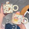 Small Fresh Cup Mug with Lid for Dormitory Drinking Ceramic Cup Household Water Cup Girls High Value Breakfast Cup