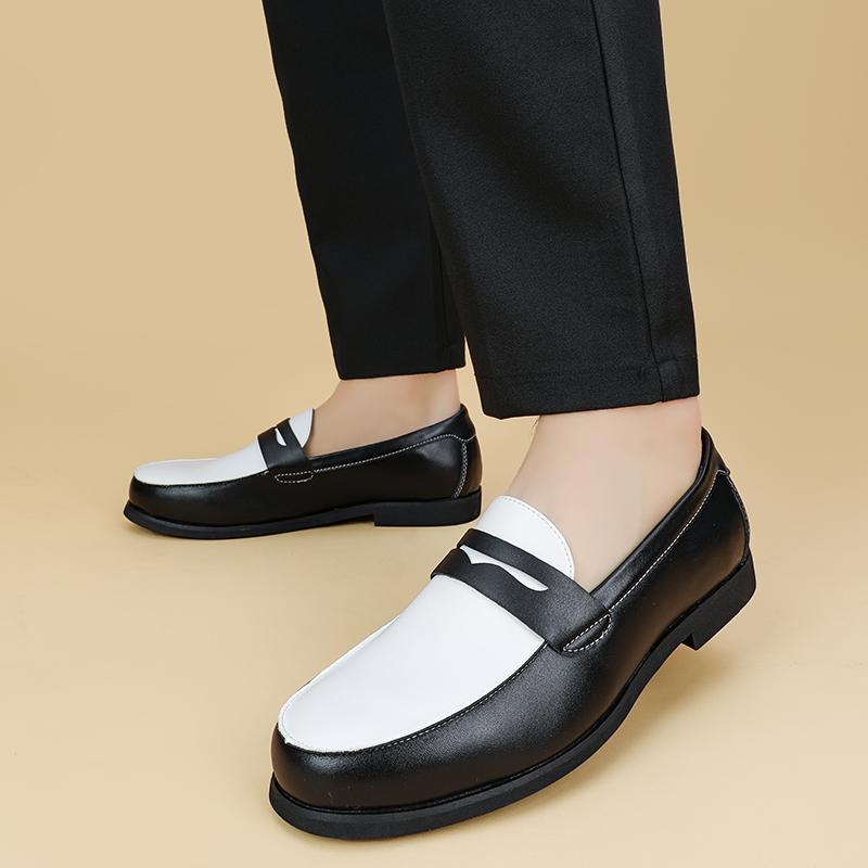 Новые дизайнерские пенни-лоферы для джентльменов, мужские остроносые, черные с белым, слипоны, свадебная обувь, формальная обувь