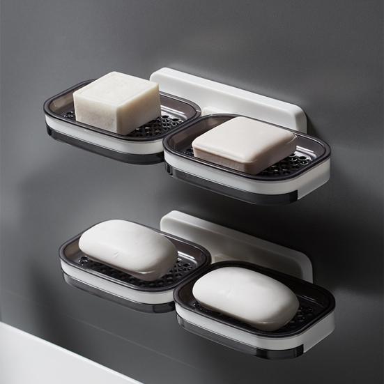 Мыльница Двухслойная Мыльница для душа с Сильной Присоской Легко Устанавливается Без Сверления Настенная Мыльница