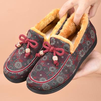Обработка нестандартных хлопковых туфель женские зимние новые для среднего и пожилого возраста на плоской подошве туфли для мамы с бархатом для тепла старые пекинские хлопковые туфли wo