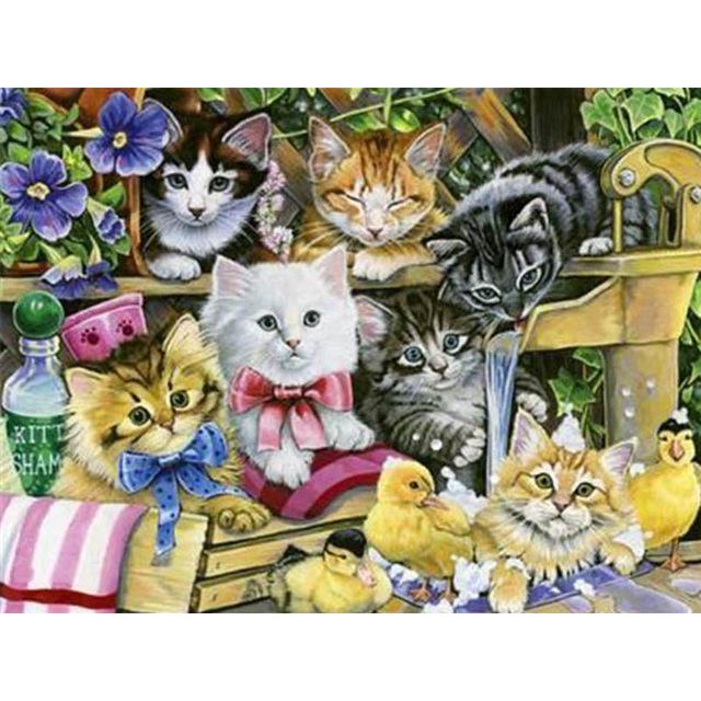 5D DIY Алмазная картина Вышивка крестом Кошка Животное Алмазная вышивка Полный круглый дрель Мозаика Стразы