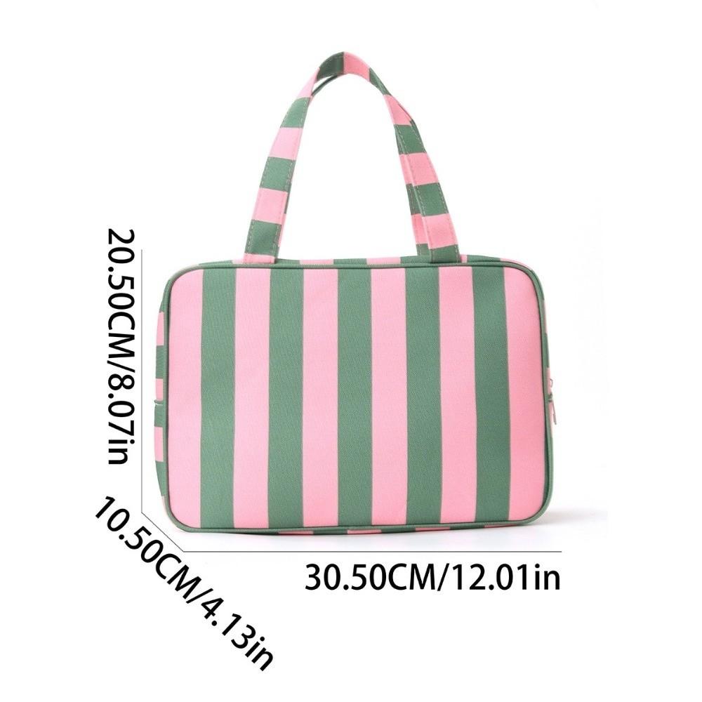 Large Capacity Striped Toiletry Storage Bag Multi Compartment Cosmetic Pouch Weekend Getaway