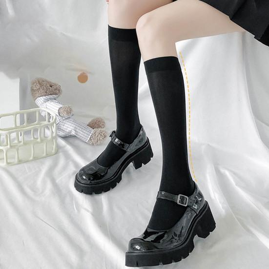 1 пара женских длинных носков в стиле Лолита, однотонные носки до середины икры, подходящая юбка выше колена, высокая эластичность, японский студенческий стиль, носки средней длины, одежда для косплея