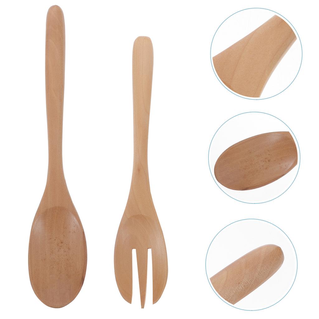 Salad Wooden Spoon Silverware Utensils Dessert Tableware and Fork Smooth Servers