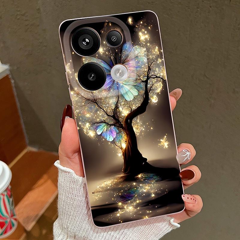 Чехол с рисунком «Сияющее Дерево Фэнтези и Бабочки» для Xiaomi Redmi Note 14 13 Pro 5G 4G 12 11 Чехол для Xiaomi 14T 13T 11T Pro Силиконовый чехол с текстурой кожи