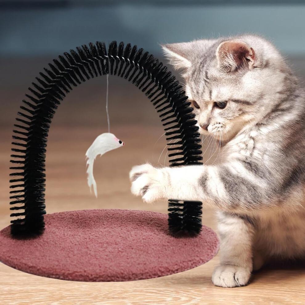 Katzen-Selbstpfleger - Kratzpad für Katzen und Welpen, Massagebürste, Haarentferner, rotbraun, für Kopf und Rücken