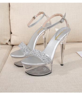 Прозрачные туфли на платформе с блестками, женские босоножки на высоком каблуке, пикантные летние свадебные сандалии для танцев на пилоне, клубные вечерние женские сандалии