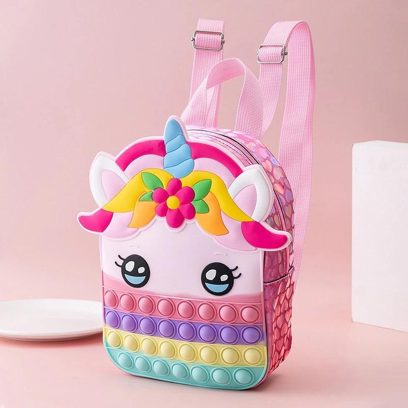 Geanta prescolara Silicone Unicorn 3D Model 21x17x8 cm Pink Kids Backpack Waterproof Durable