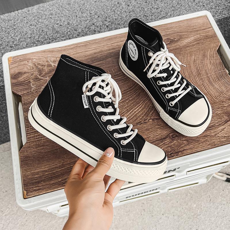 Женские высокие кеды Mango Canvas 2025: Новые летние туфли с широким голенищем, универсальный квадратный носок, толстая подошва