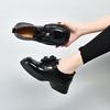 Round Head Thick Sole Spring New Lace-up Single Shoes Cow Patent Leather Flower Thick Heel Small Leather Shoes