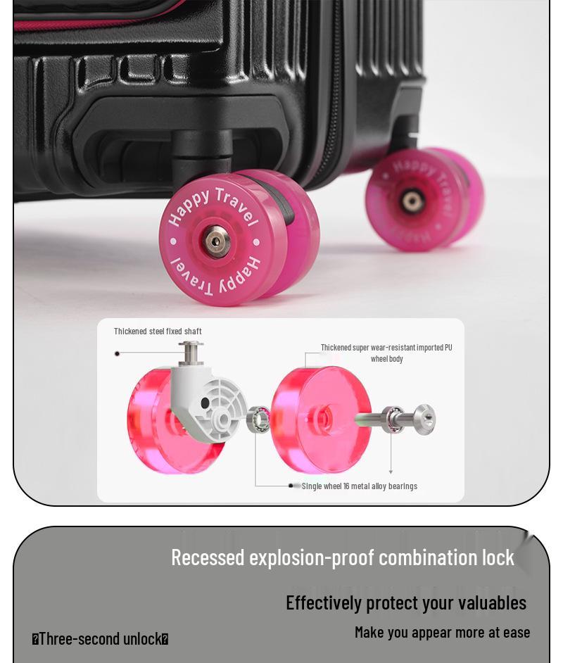 Расширяемый чемодан с цветными блоками и прозрачными колесами – Большой, прочный и открывающийся сбоку ручной чемодан-тележка