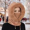 Women Winter Hat with Integrated Scarf Thick Warm Faux Fur Knitted Windproof High Elasticity Full Protection Outdoor Travel Cold Weather Cap