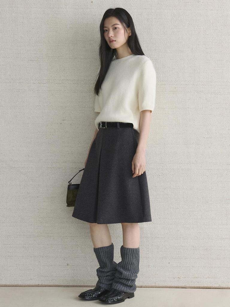 Xu Man Retro Korean Pleated Wool Midi Skirt for Women