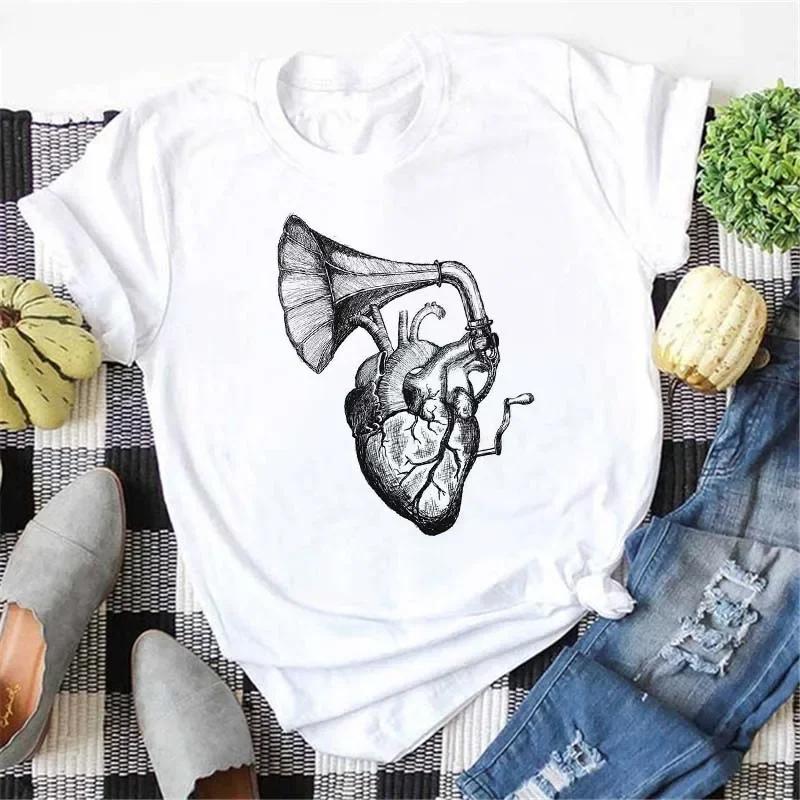 Plussize Harajuku Style Womens Tshirt Musical Note Print Top New Black Tshirt Womens Fashionable Graphic Tshirt Womens Top
