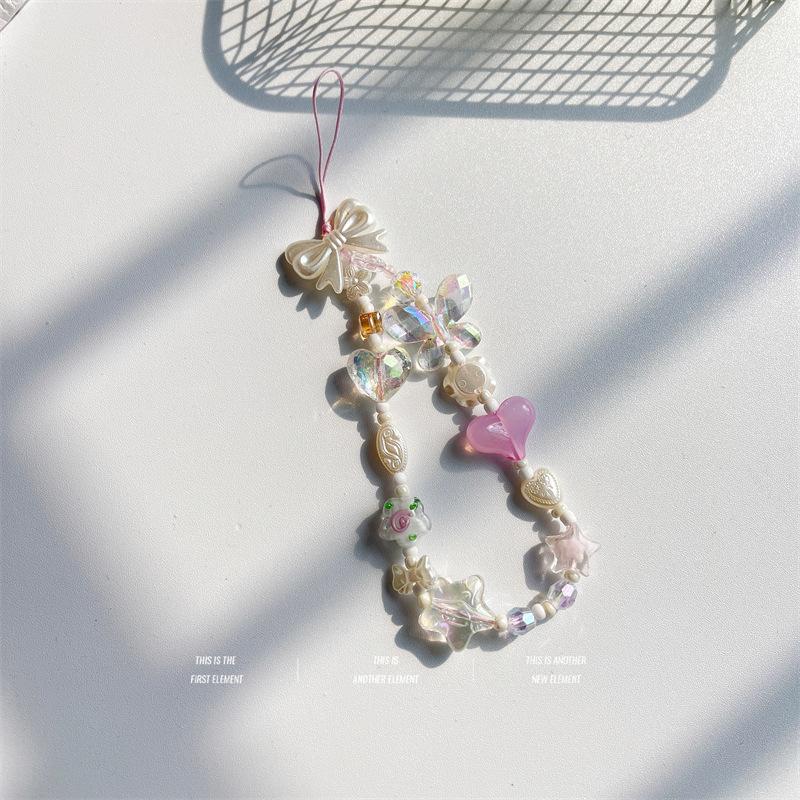 Cute Phone Charms Beaded Strap Cellphone Keychain Bear Butterfly Heart Cool Charm for Bag Keyring Camera Pendants Decor