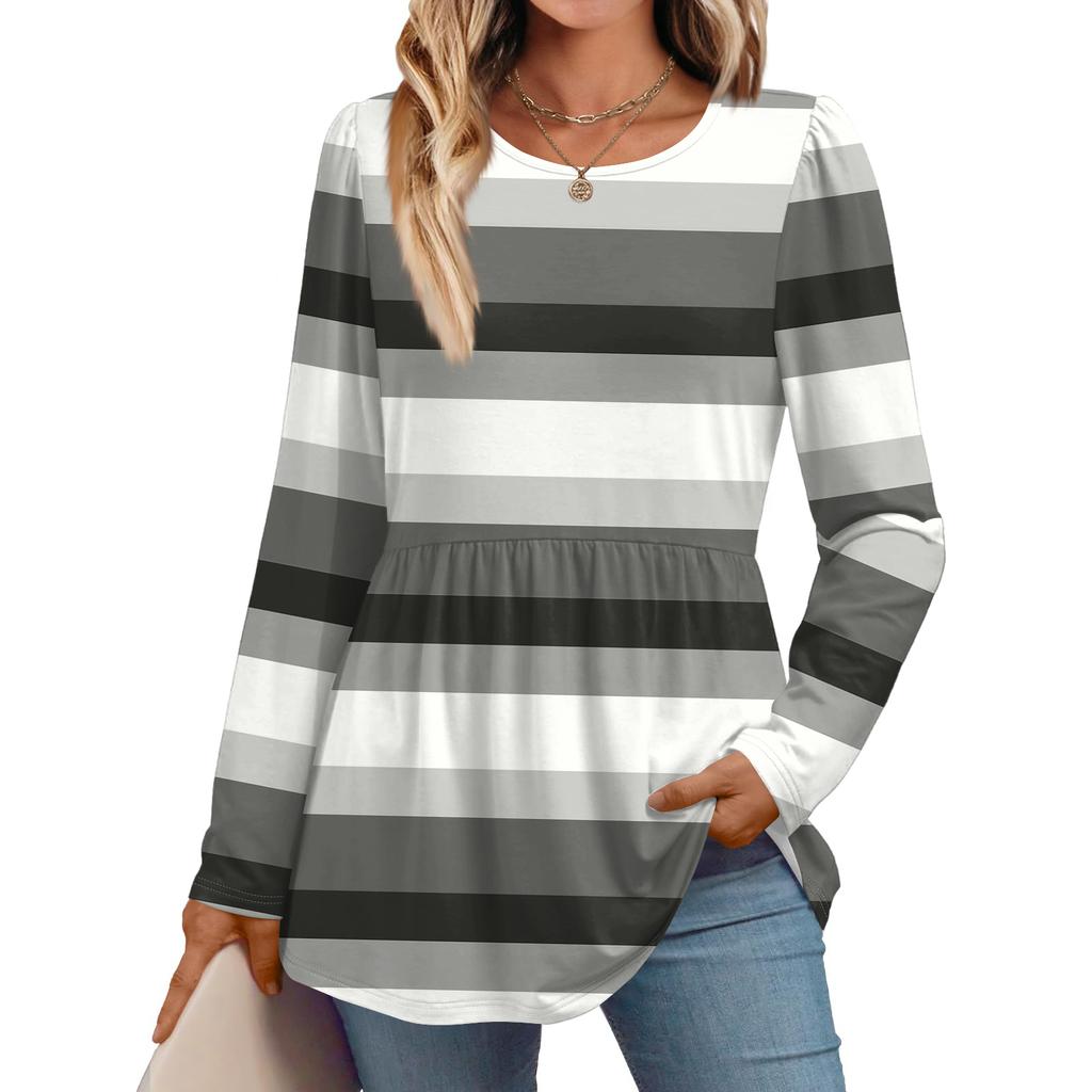 Женская повседневная модная рубашка с длинным рукавом, полосатая туника