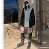 Осень-зима Корейская мода уличная одежда свободного покроя контрастного цвета в стиле Харадзюку с капюшоном платья для женщин повседневное мини-платье