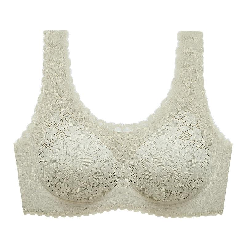 New beautiful back sports lace seamless steel rim underwear women's vest type gathering sexy latex pad bra solid color