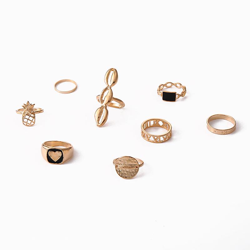 8pcs/set Shell Pineapple Hollow Letter Love Ring