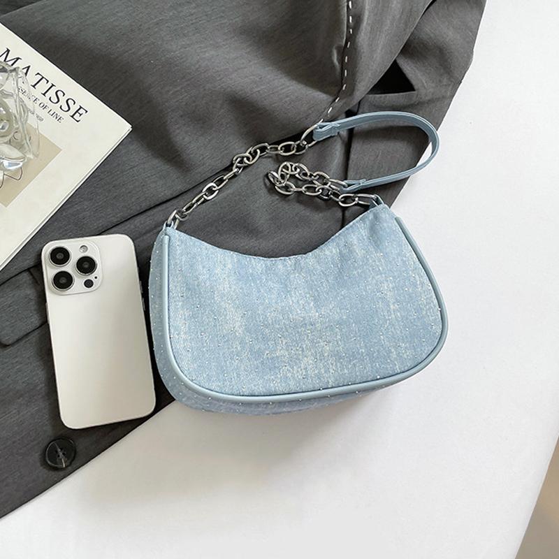 Женская сумка через плечо Модная джинсовая сумка через плечо, Простая однотонная сумка, Женская цепочка, Ручная под мышкой, Женская сумка