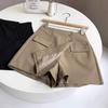 2025 Irregular High-Waisted Slimming A-Line Shorts Skirt with Button Detail - Women's Wide-Leg Pants