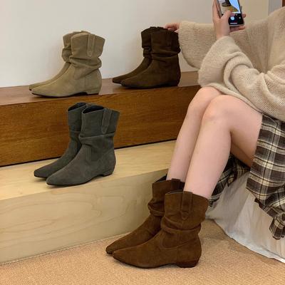 Версия из коровьей кожи! Ретро низкокаблучные остроносые ковбойские ботинки-трубы женские осенне-зимние новые ботинки Мартин универсальные тонкие ботинки