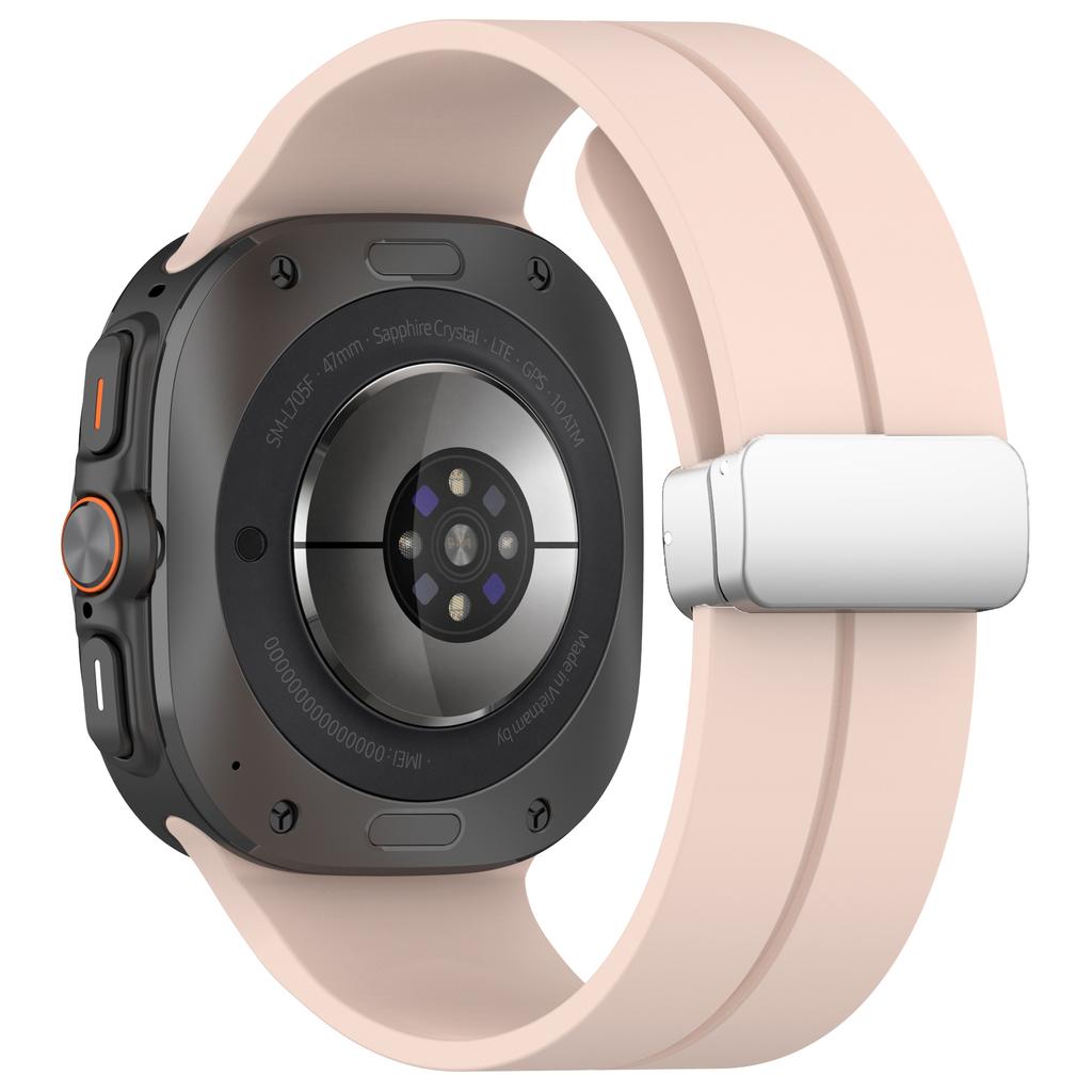 For Samsung Galaxy Watch Ultra 47mm Silicone Smartwatch Band Wrist Strap with Silver Magnetic Folding Buckle